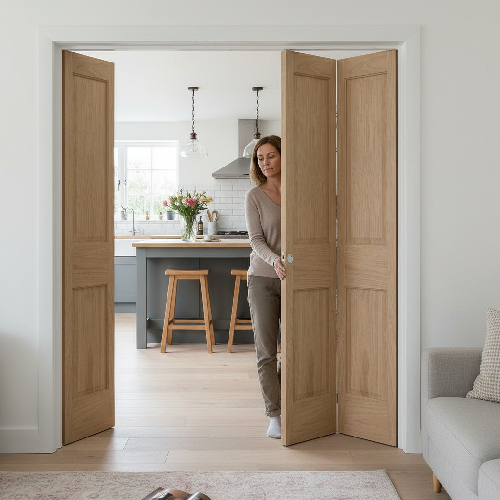 Premium Victorian Bifold Door with Classic 4 Panel Design, Solid Core, and A-Grade American White Oak Veneer