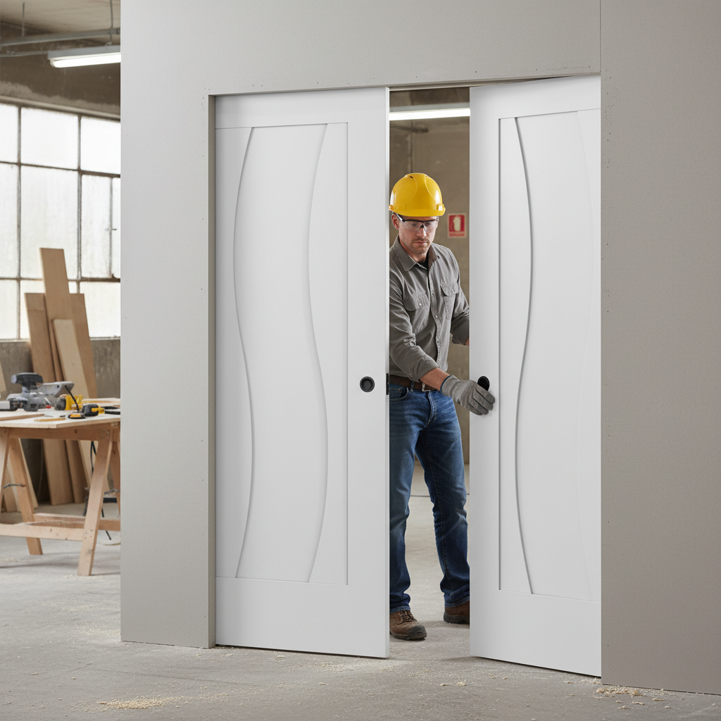 Premium Double Fire Rated Pocket Door System with 30 Minute Fire Resistance, Galvanised Steel Frame and Anti-Slam Features