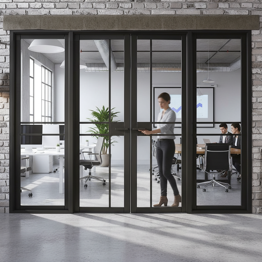 Premium Industrial Style Room Divider with Clear Safety Glass and Black Frame - Perfect for Home and Office Spaces