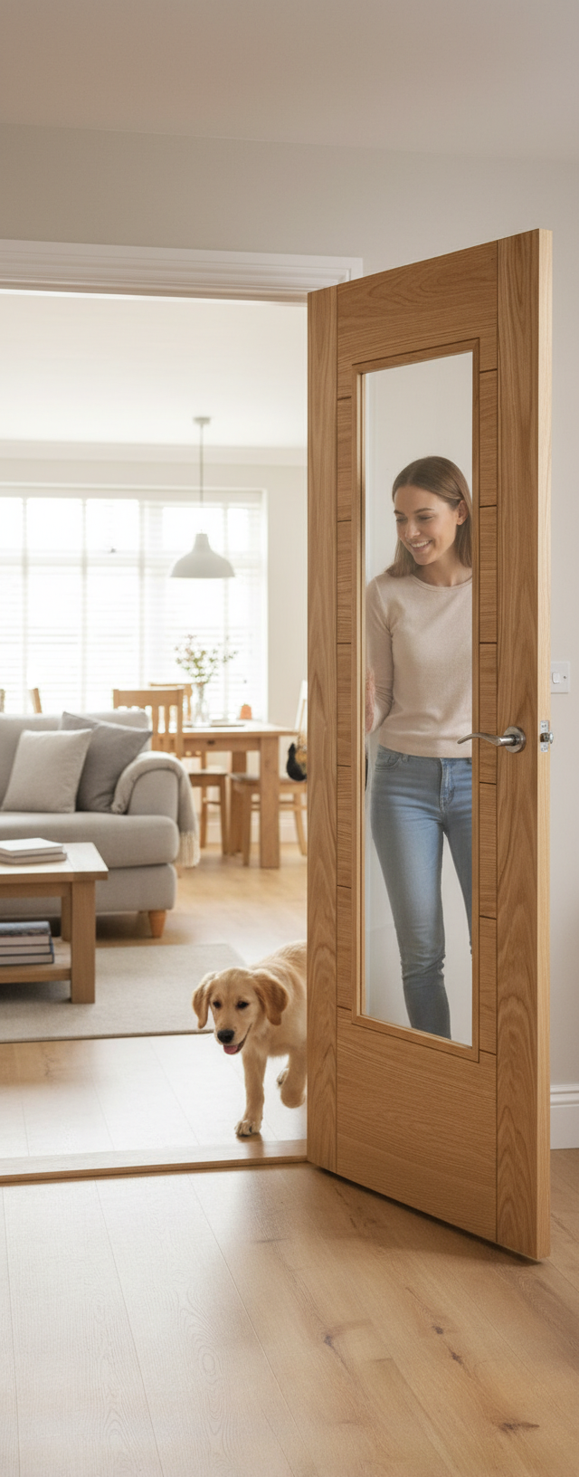 Premium 1 Light Glazed Door with Engineered Oak Construction and Clear Satin Finish for Enhanced Light Flow