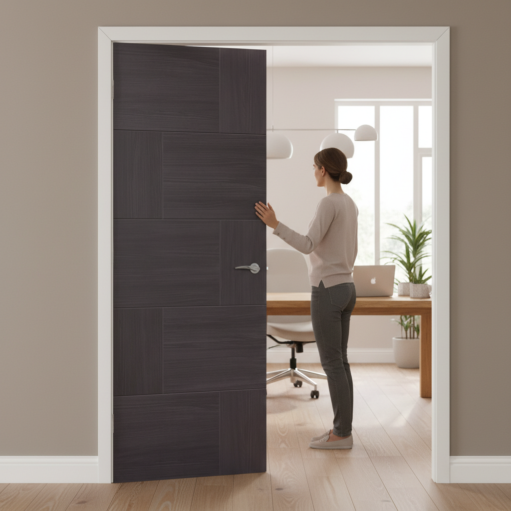 Premium Internal Laminate Door with Large Glass Panel and Unique Grain Finish - High-Quality Professional Grade for Industrial and Commercial Appli...