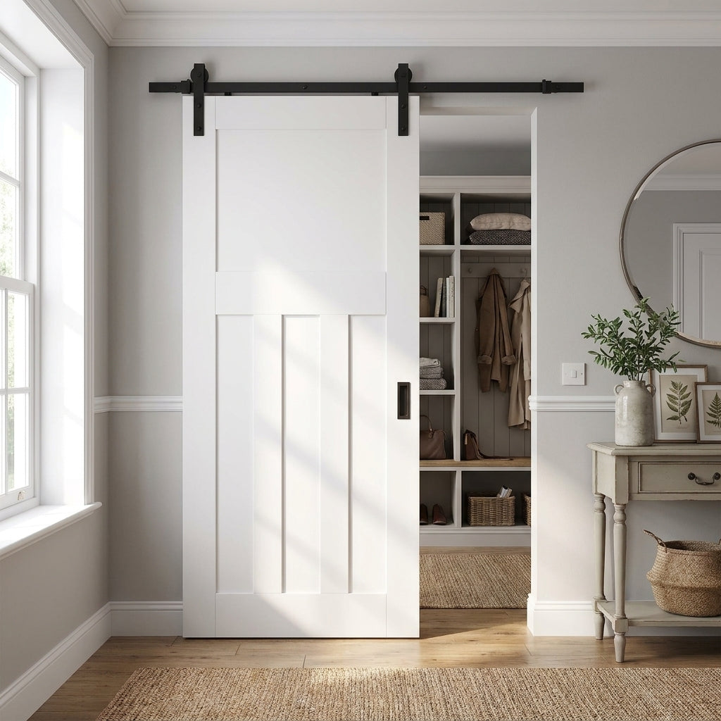 Internal Bypass Sliding Door 1930's DX 4 Panel White Primed Solid Core