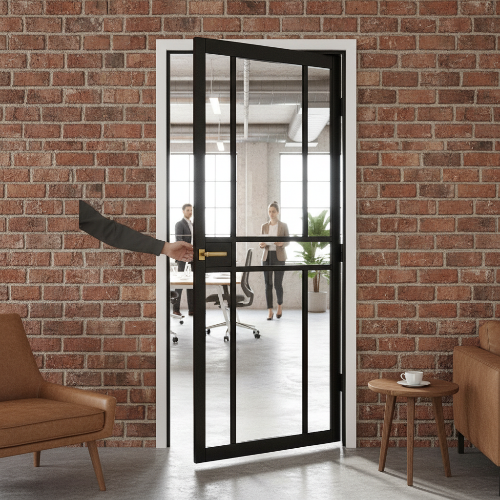 Premium Custom Made Clear Glazed Industrial Style Door with Solid Core and Minimalist Design