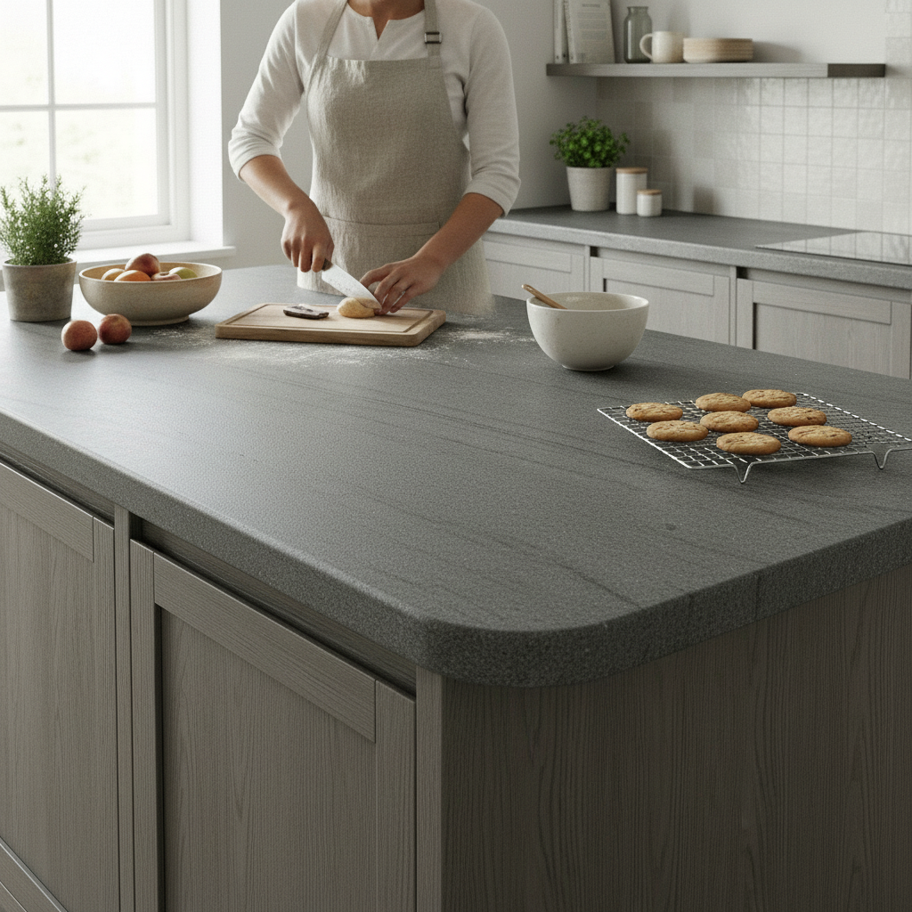 Premium Rounded Edge Laminate Worktop 3000mm x 600mm x 38mm - Elegant Silver Granite Effect - Image 2