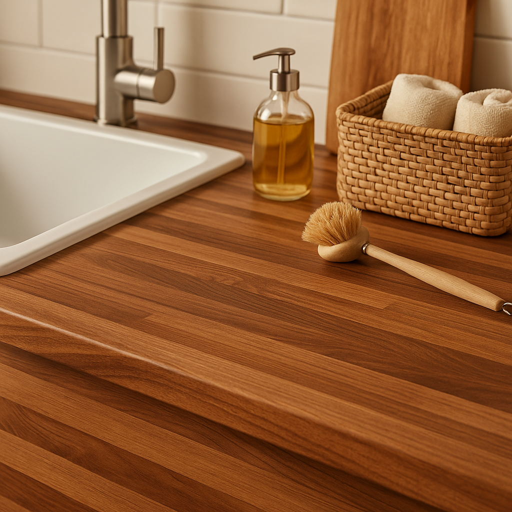 Walnut Laminate Worktop 3000mm x 600mm x 28mm Matt Finish - detail view