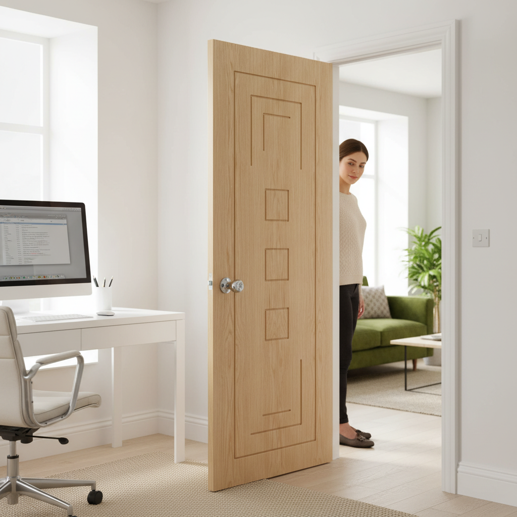 Premium Fully Finished Interior Oak Door with Art Deco Design, Engineered Construction and FSC Certification