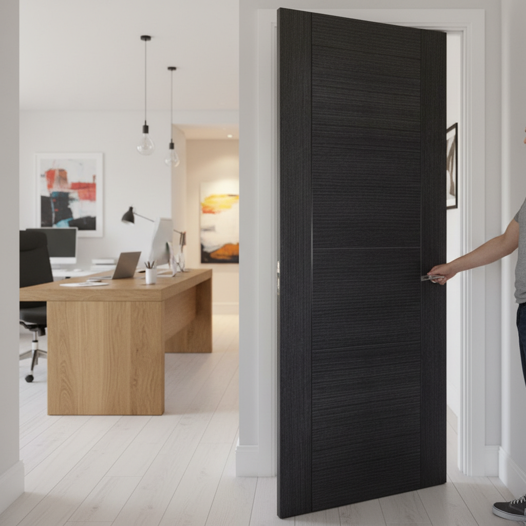 Premium Dark Grey Ash Internal Door with V Grooves and FSC Certification - High-Quality Professional Grade for Industrial and Commercial Applications
