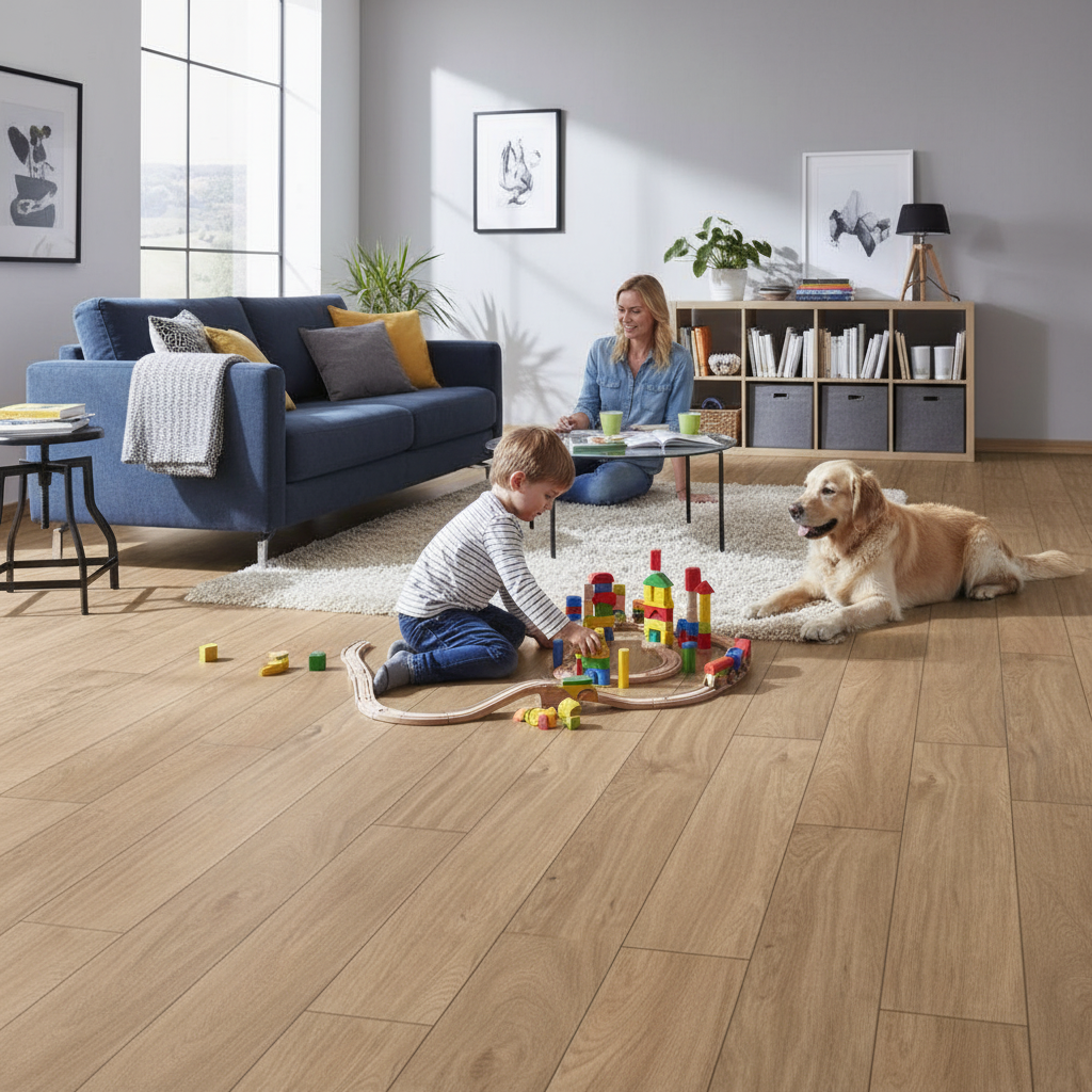Premium 8mm Embossed Laminate Flooring in Credenza Oak Finish - Water-Resistant and Durable for Homes and Businesses