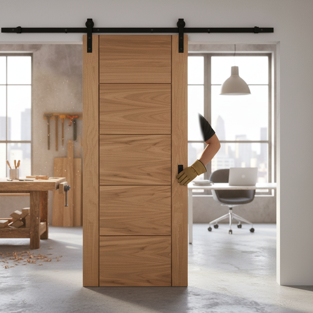Premium Unfinished Oak 5-Panel Sliding Door Set - Customizable and Robust Design for Timeless Appeal