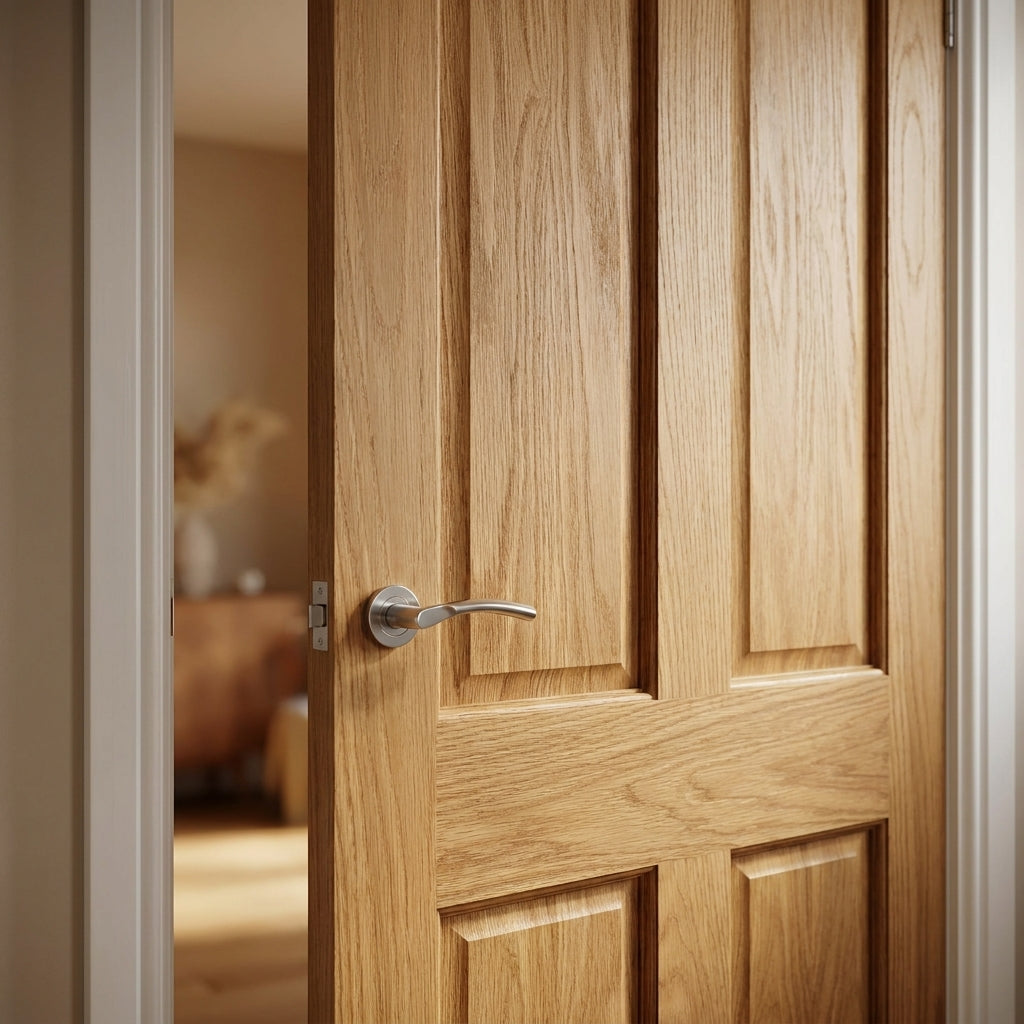 FD30 Fire Rated Unfinished Oak Internal Victorian Shaker 4 Panel Door - detail view