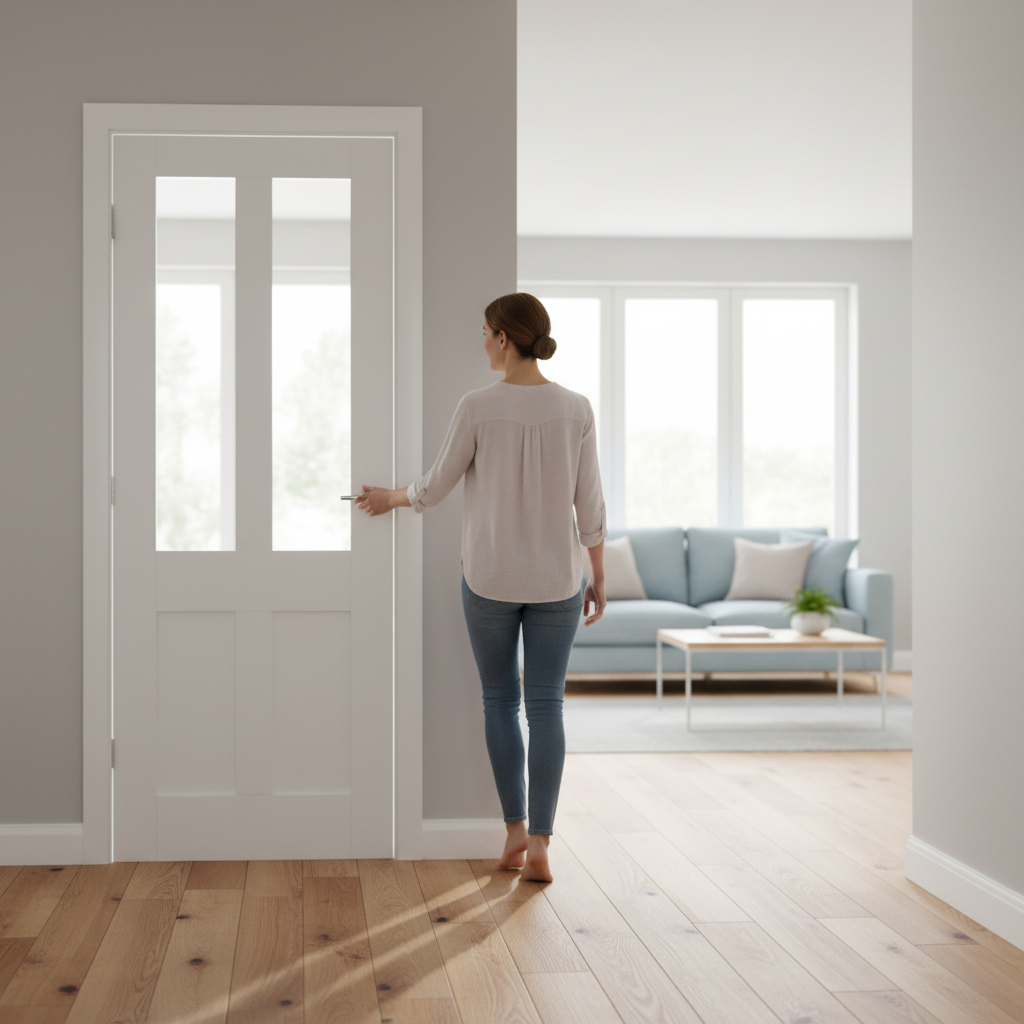 Premium White Shaker Internal Door with Clear Glazed Twinlight Design for Enhanced Natural Light Flow