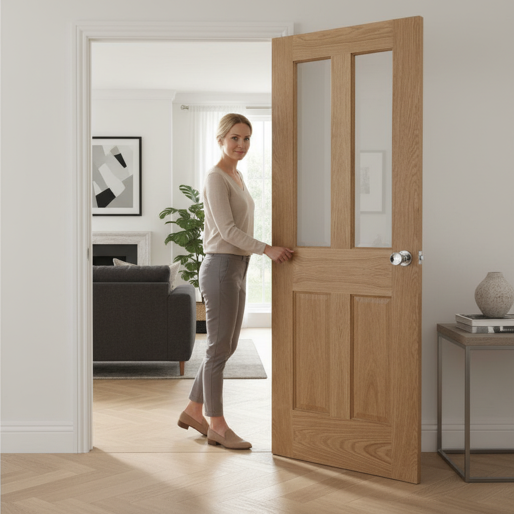 Premium Custom Made Unfinished Clear Glazed Twinlight Door with Bevelled Glass and Solid Core Construction