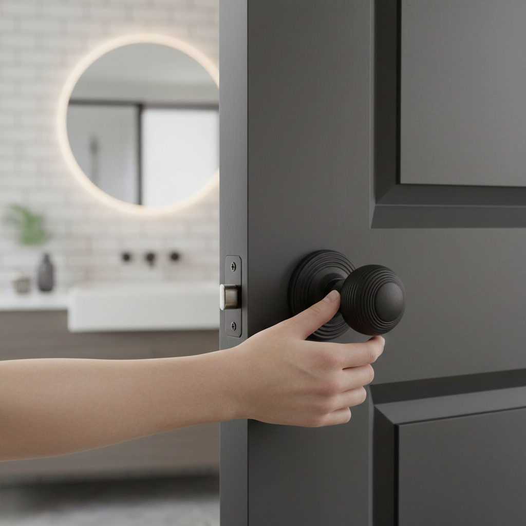 Premium Modern Mortice Bathroom Door Knob Set - Matt Black with Reeded Finish and 10-Year Guarantee - Image 2