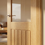 Internal Oak Door Unfinished 1 Panel 1 Light Obscure Lined Clear Glass - detail view
