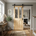 Internal Sliding Clear Pine Door Unfinished Solid Core 2 Panel 2 Light Glass