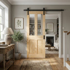 Internal Sliding Clear Pine Door Unfinished Solid Core 2 Panel 2 Light Glass