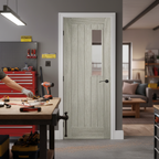 Premium Light Grey Laminate Fire Door with Classic 5 Panel Design and Durable Finish for Enhanced Home Aesthetics