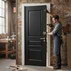 Premium Fully Finished Black Fire Door with Bevelled Panels and 10 Year Guarantee
