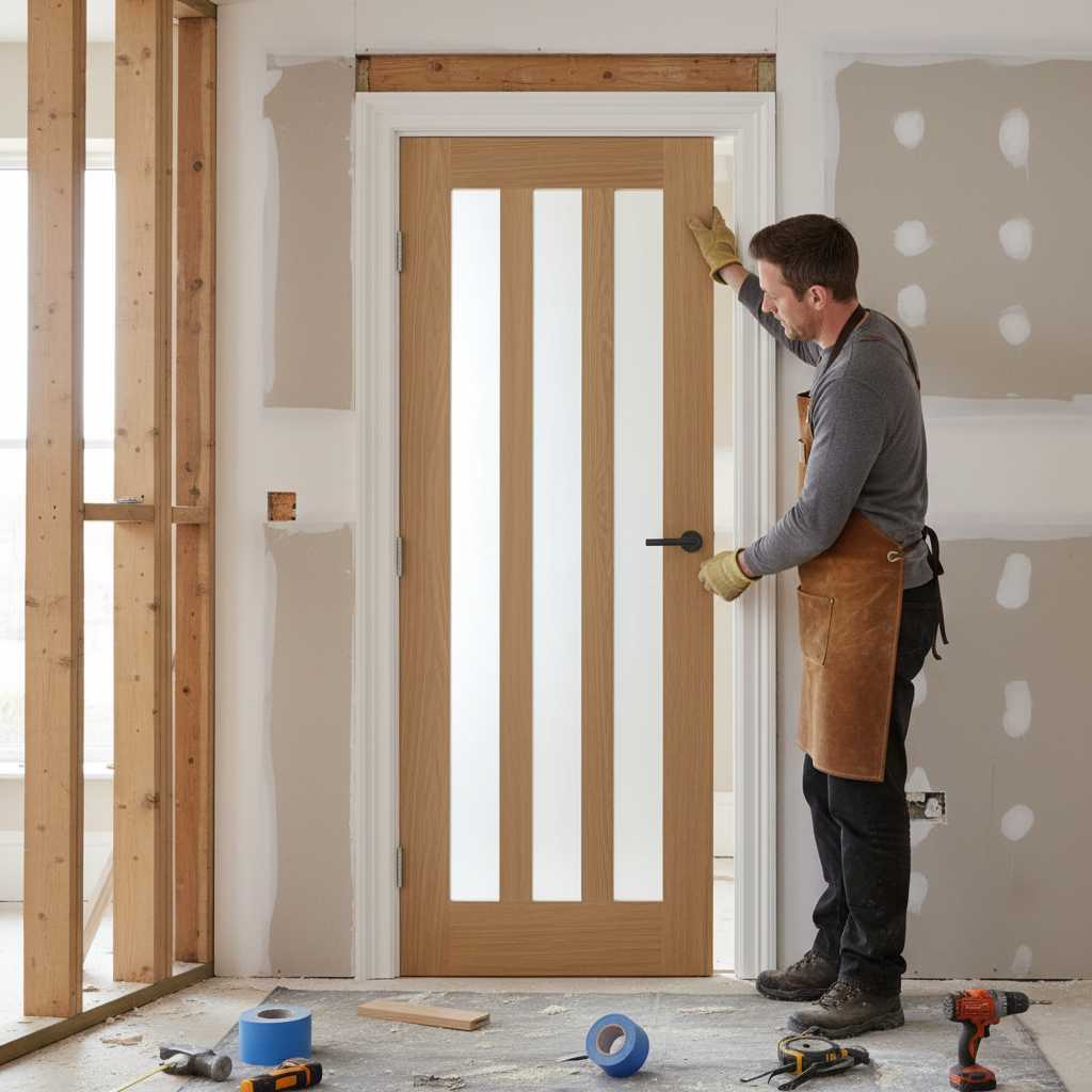 Premium Oak Prefinished Door with Obscure Glazing Panels for Maximum Light Flow and Easy Installation