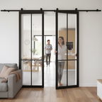 Premium Clear Glazed Double Doors with Top Mounted Sliding Track System - Soft Close Option Available