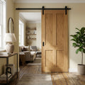 Internal Oak Sliding Door Unfinished Victorian 4 Panel Flat Black Face Mounted