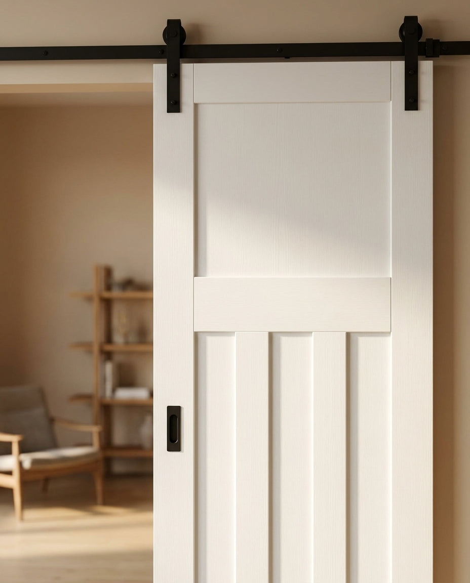 Internal White Sliding Door, Primed Finish, 1930s Style, Solid Core - detail view