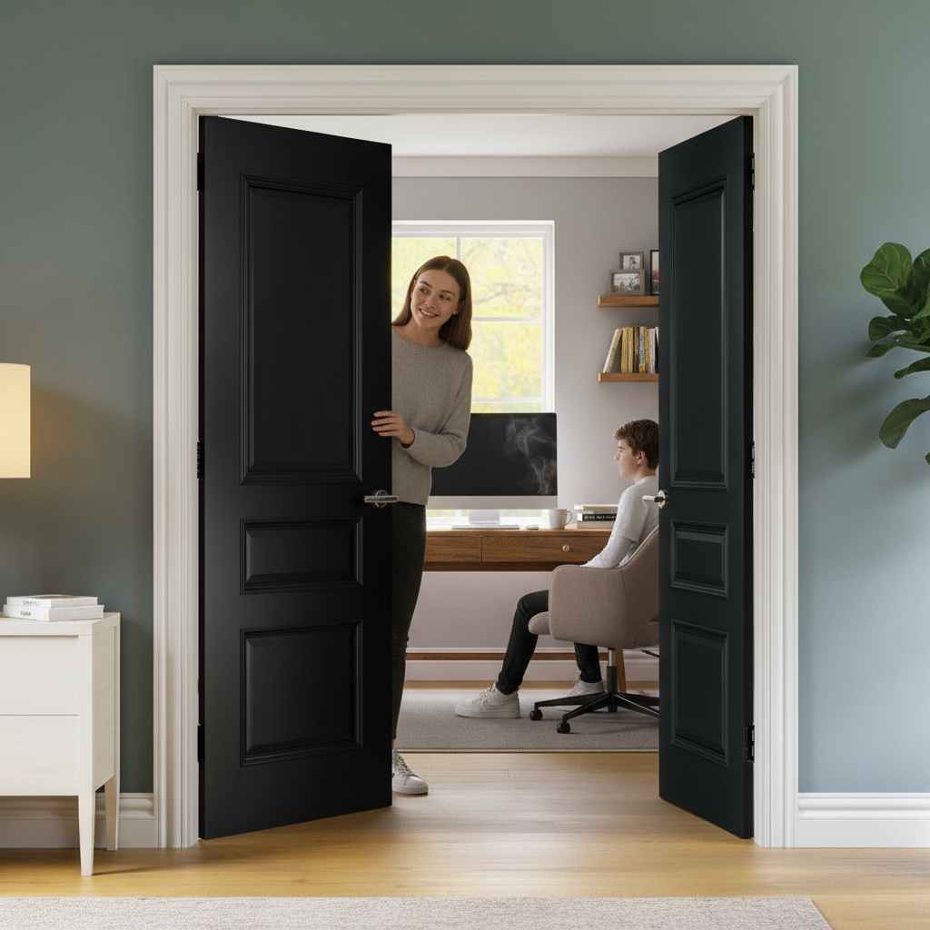 Premium 3 Panel Black Internal Door Pair - Fully Finished with Solid Core and Distinctive Moulding for Added Elegance