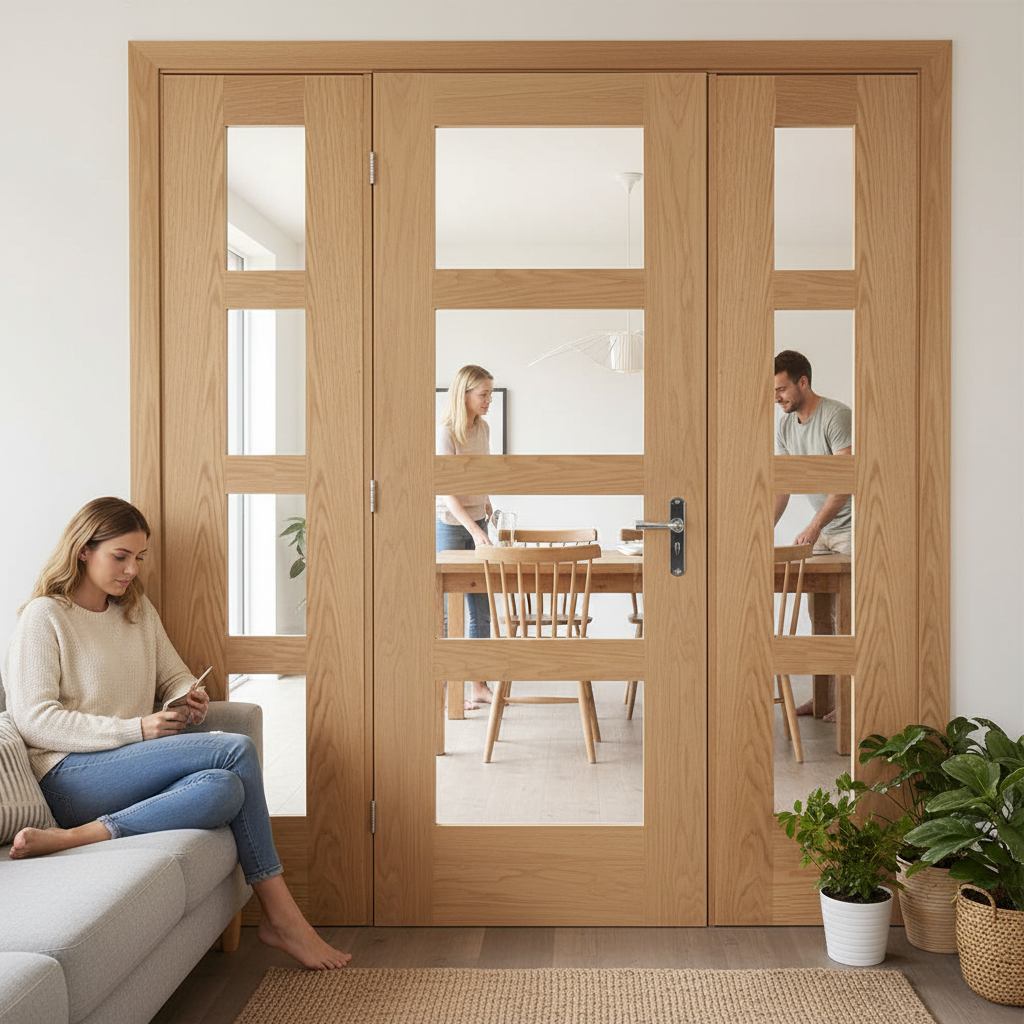 Premium Oak Shaker 4 Light Room Divider with Matching Demi Panels - Customizable Sizes and Configurations