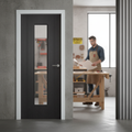 Premium Black Laminated Glazed Door with Clear Safety Glass and Contemporary Design