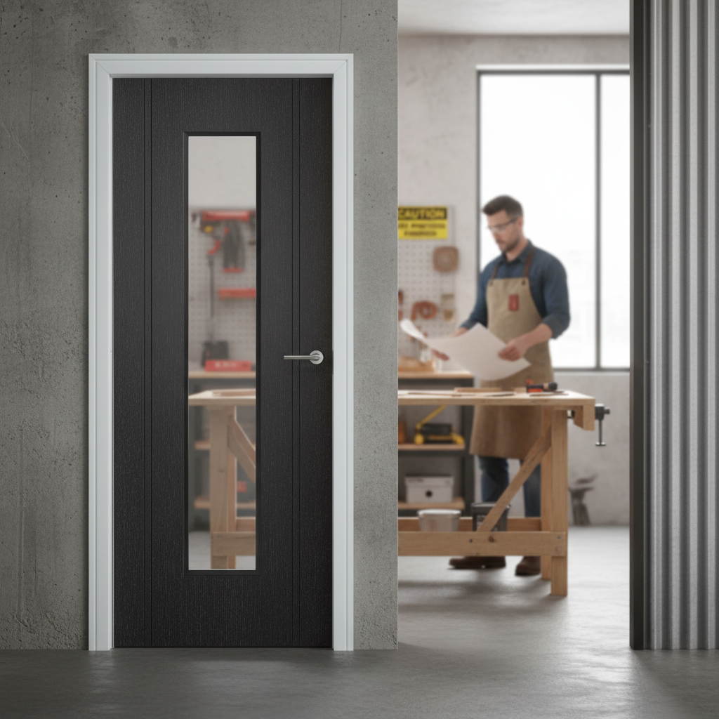 Premium Black Laminated Glazed Door with Clear Safety Glass and Contemporary Design