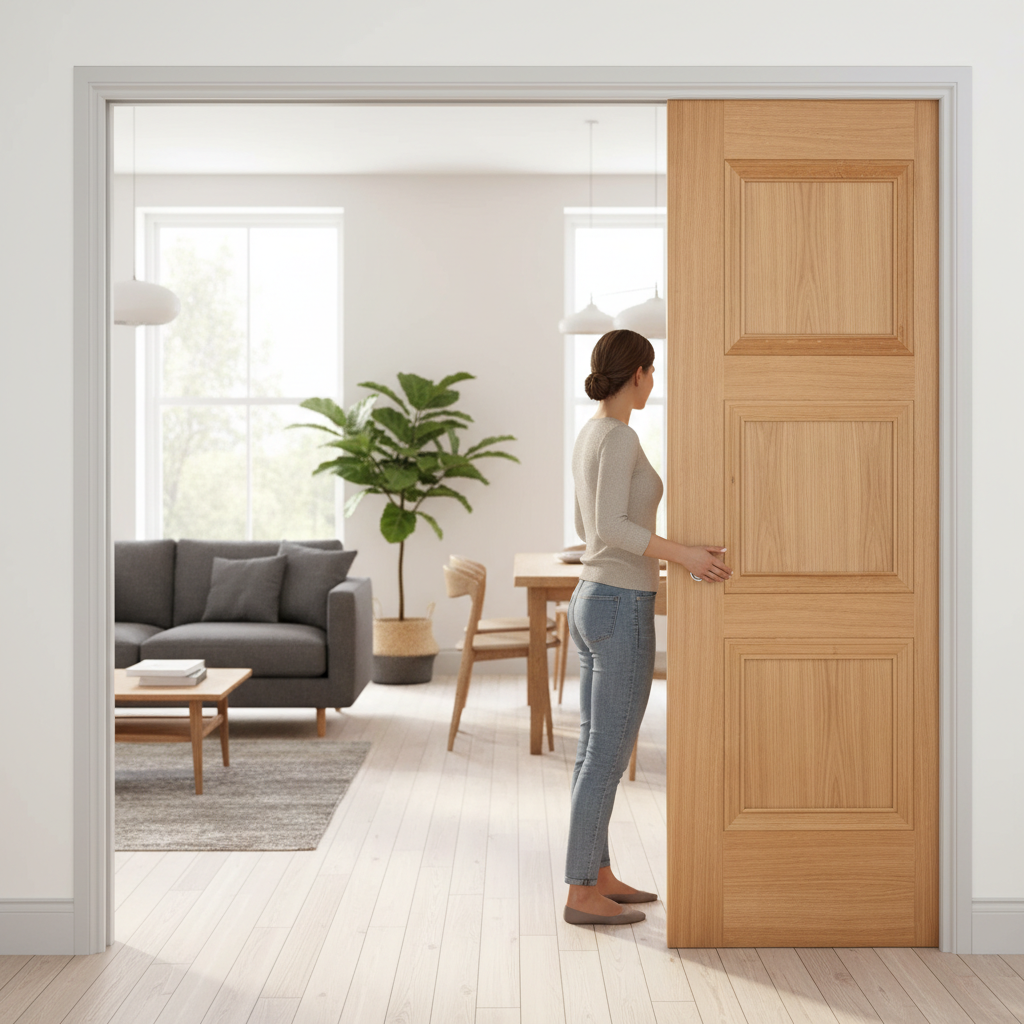 Premium 3 Panel Oak Telescopic Pocket Door System for Elegant Room Transformations
