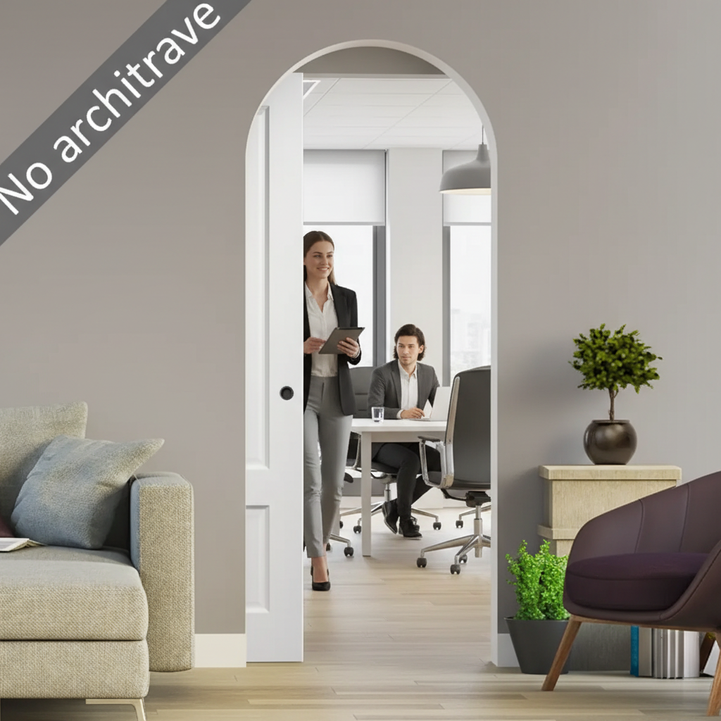 Premium White Flush Pocket Door Set with Bevel-Cut Edges and Clear Glass, Space-Saving Design for Elegant Interiors