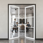 Premium Custom Made Industrial Style Door Pair with Three-Light Design and Solid Core Construction for Modern Interiors