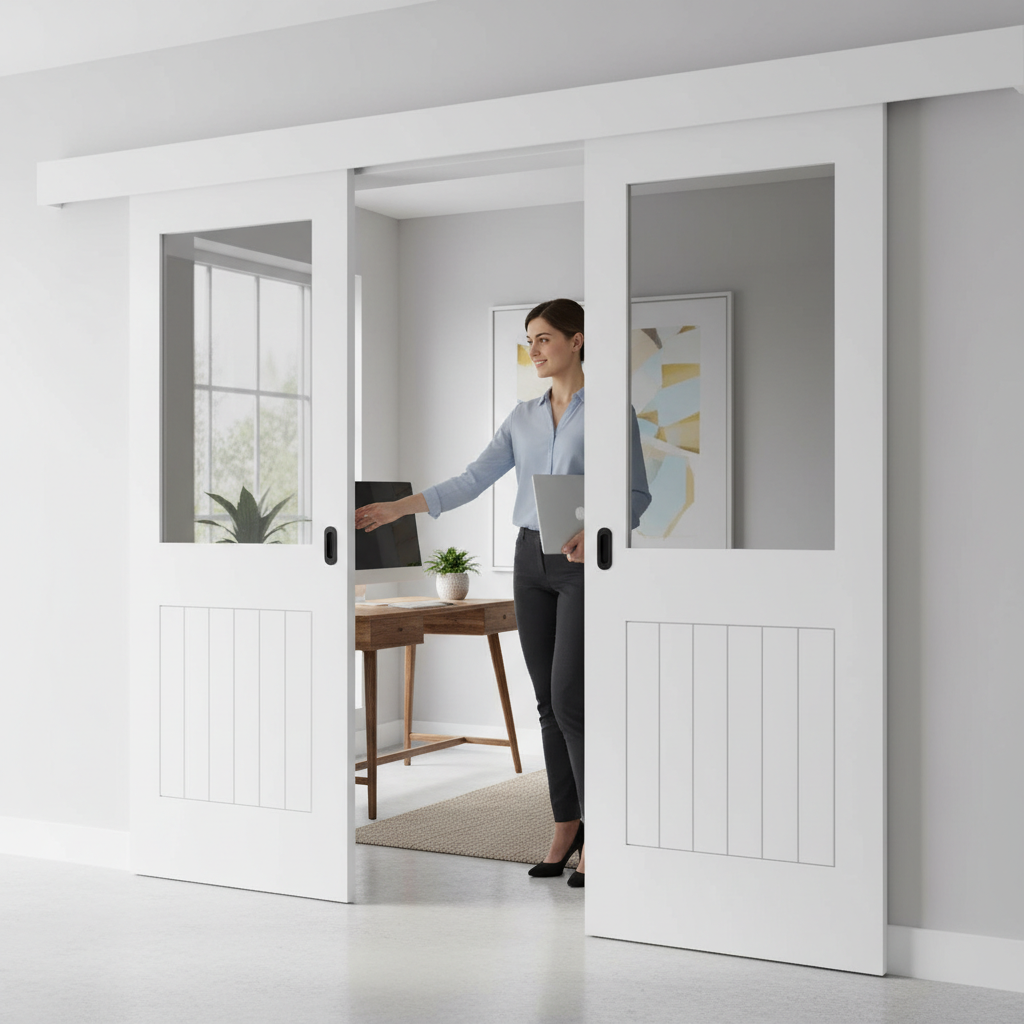 Premium Double Sliding Door System with Clear Glazed Doors and Full Hardware Kit for Interior Spaces
