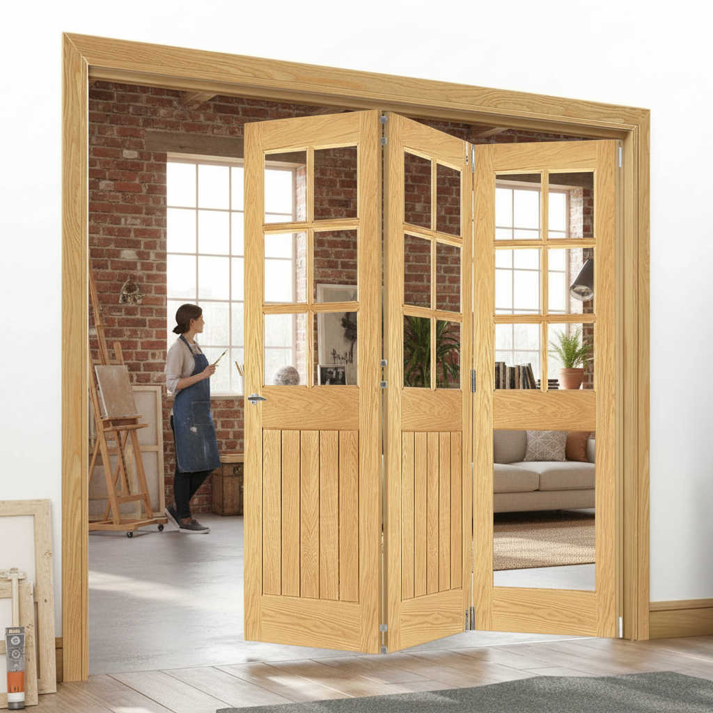 Premium Clear Glazed Room Divider with Top Hung Bi-Folding Doors for Seamless Space Flexibility