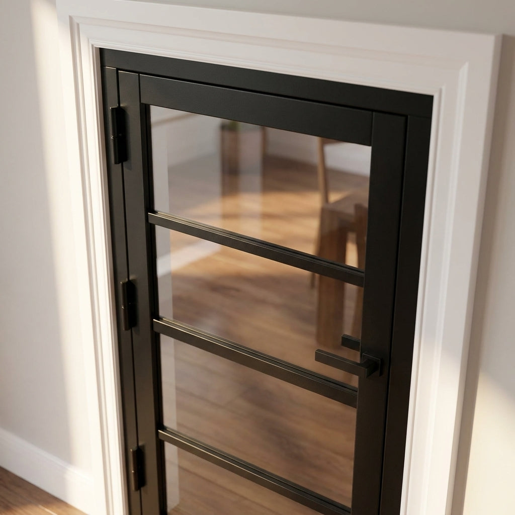Internal Black Door Fully Finished 5 Light Clear Glass Industrial Design - detail view