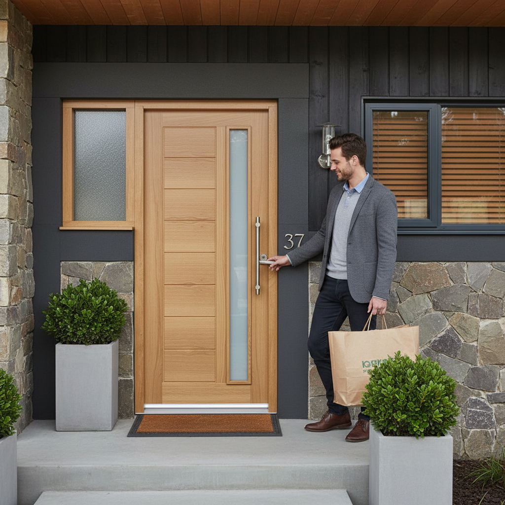 Premium External Oak Door with Frosted Double Glazed Panel and Engineered Construction for Strength and Stability