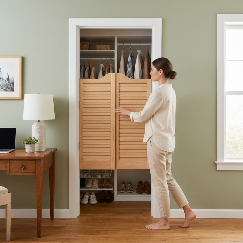 Premium 28mm Internal Clear Pine Cafe Style Ranch Louvre Door Pair - Rustic Charm and Customizable Finish for Interior Spaces