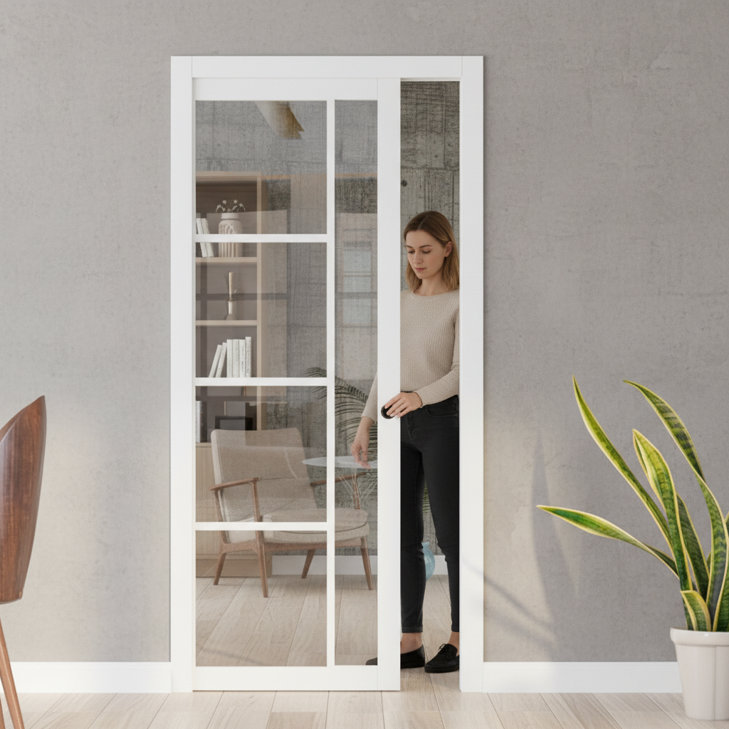 Premium Clear Glazed Flush Pocket Door Set with No Bottom Track for Space-Saving Solutions and Minimalist Design