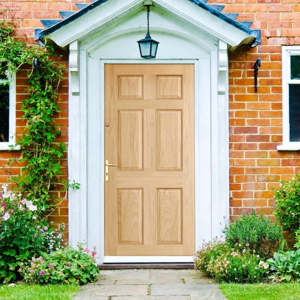 External Oak Door Unfinished 6 Panel Solid Timber Core
