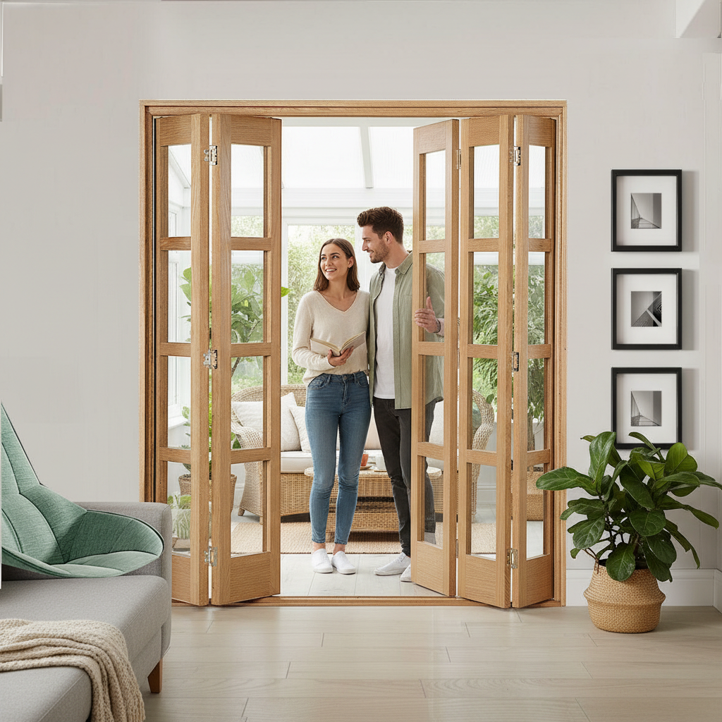 Premium 6 Leaf Bi-Folding Door Set with Slim Line Design and High-Quality Hardware for Space Saving