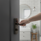 Lever and Lock on Backplate Bathroom Door Handle Set - Stylish and Durable for Easy Installation - Image 2