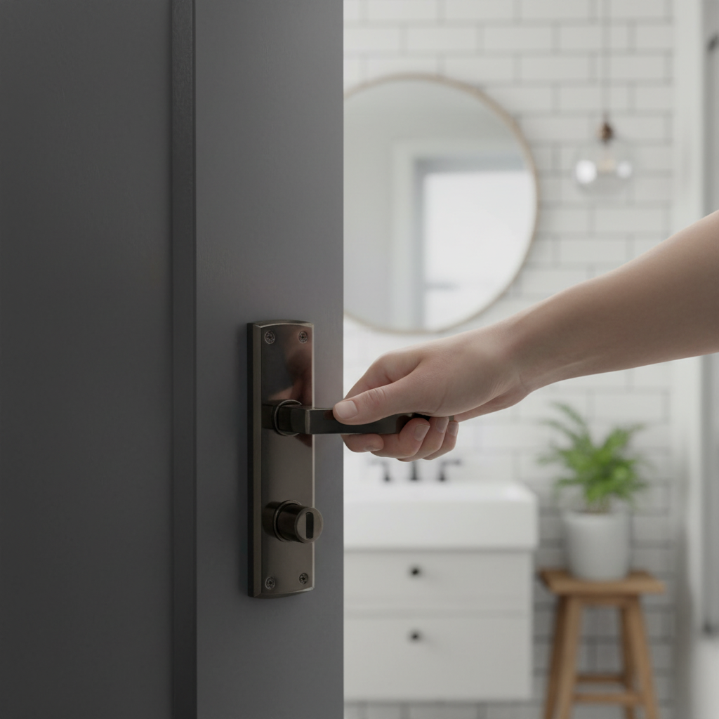 Lever and Lock on Backplate Bathroom Door Handle Set - Stylish and Durable for Easy Installation - Image 2