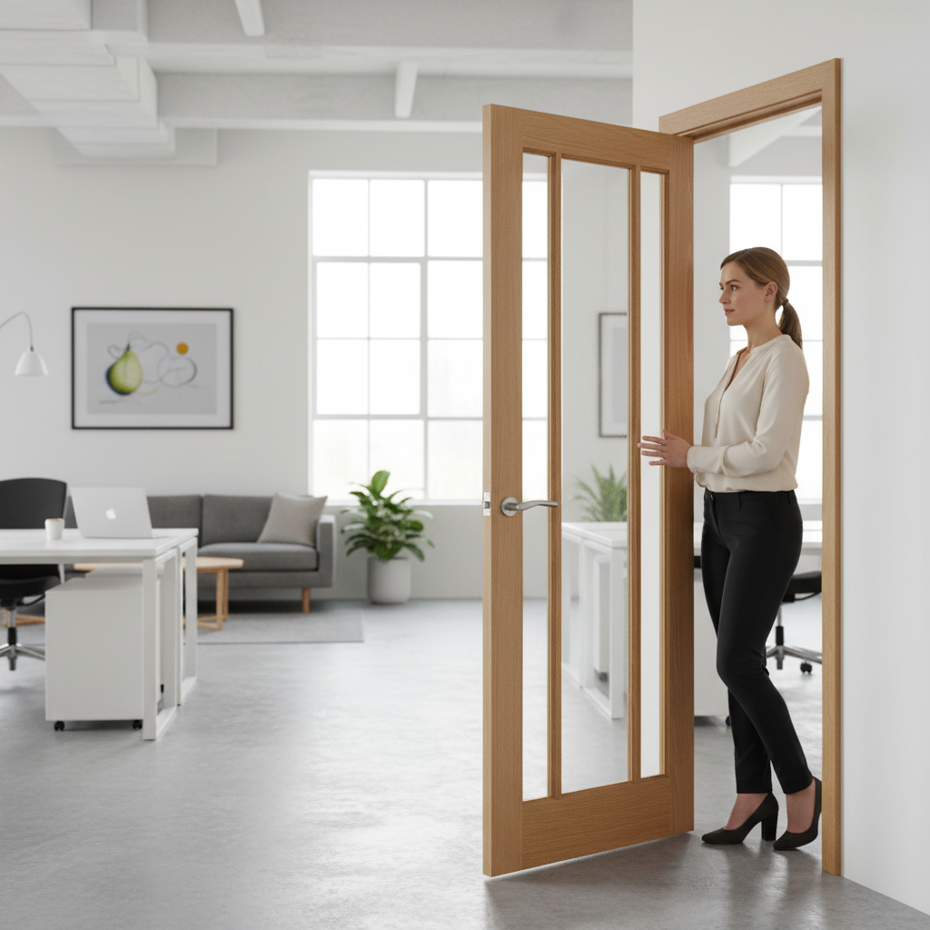 Premium Clear Glazed Internal Door with A-Grade Oak Veneer and Engineered Construction for Strength and Stability