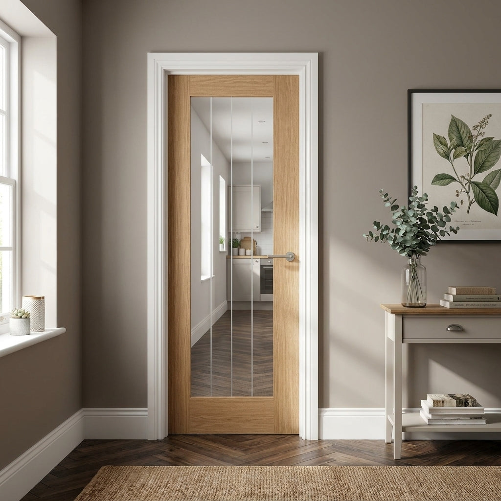 Internal Oak Door Made-to-Measure Fully Finished with 1 Light Obscure Glass