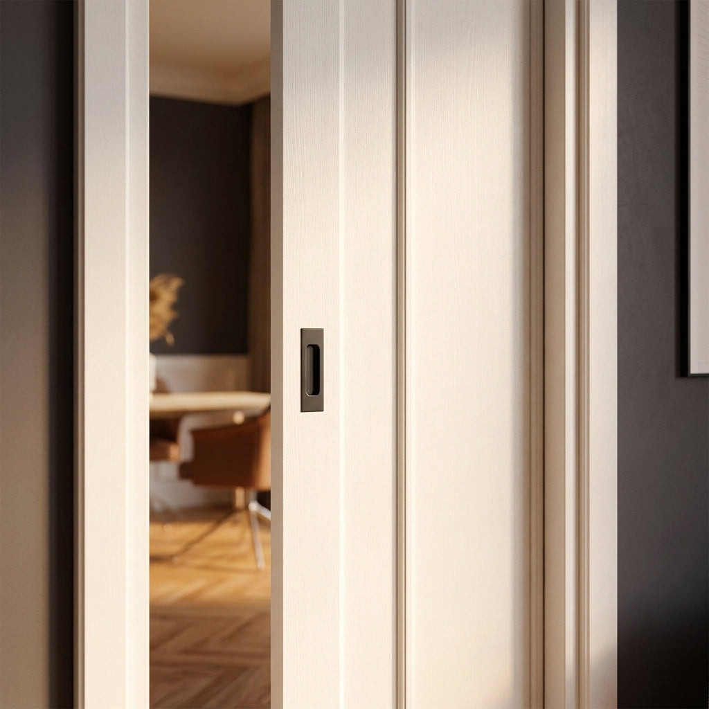 Internal Pocket Door Set, White Primed, 3 Panel Design, Solid Core, 100mm - detail view