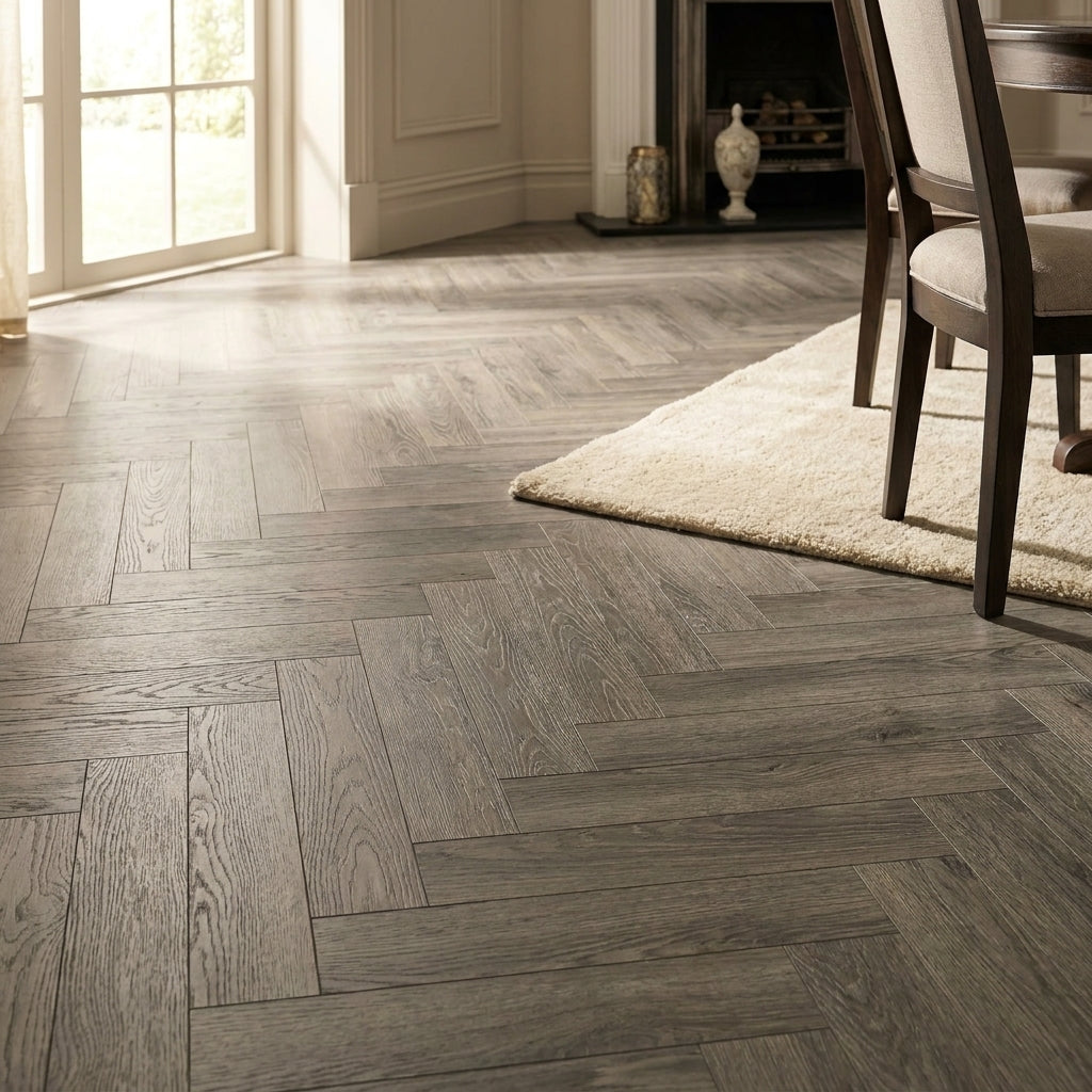 8mm Grey Water-Resistant Laminate Flooring, Square Edge, 1184 x 293mm - detail view