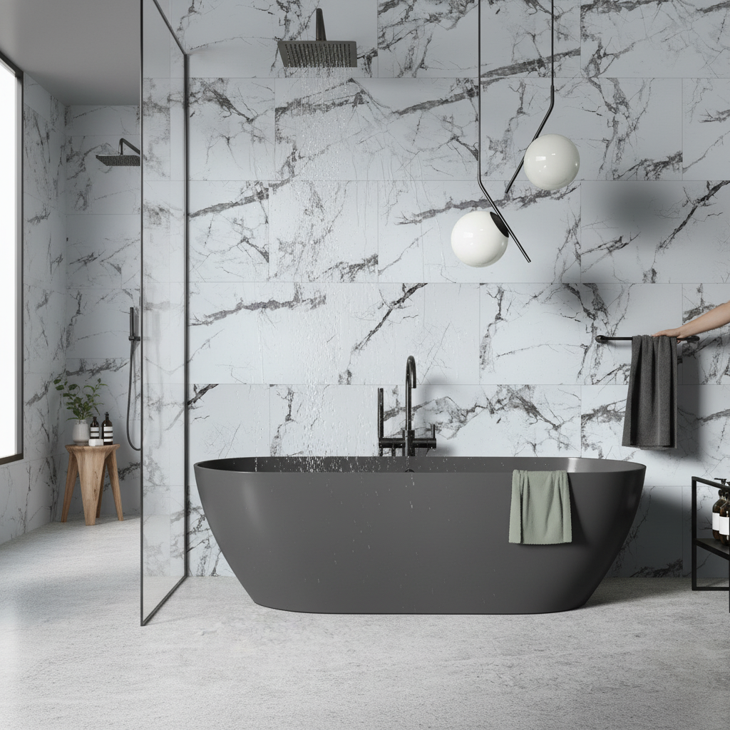 Premium White Marble Stone Effect Wall Panelling with UV Resistant Coating for Elegant Interiors - Image 2