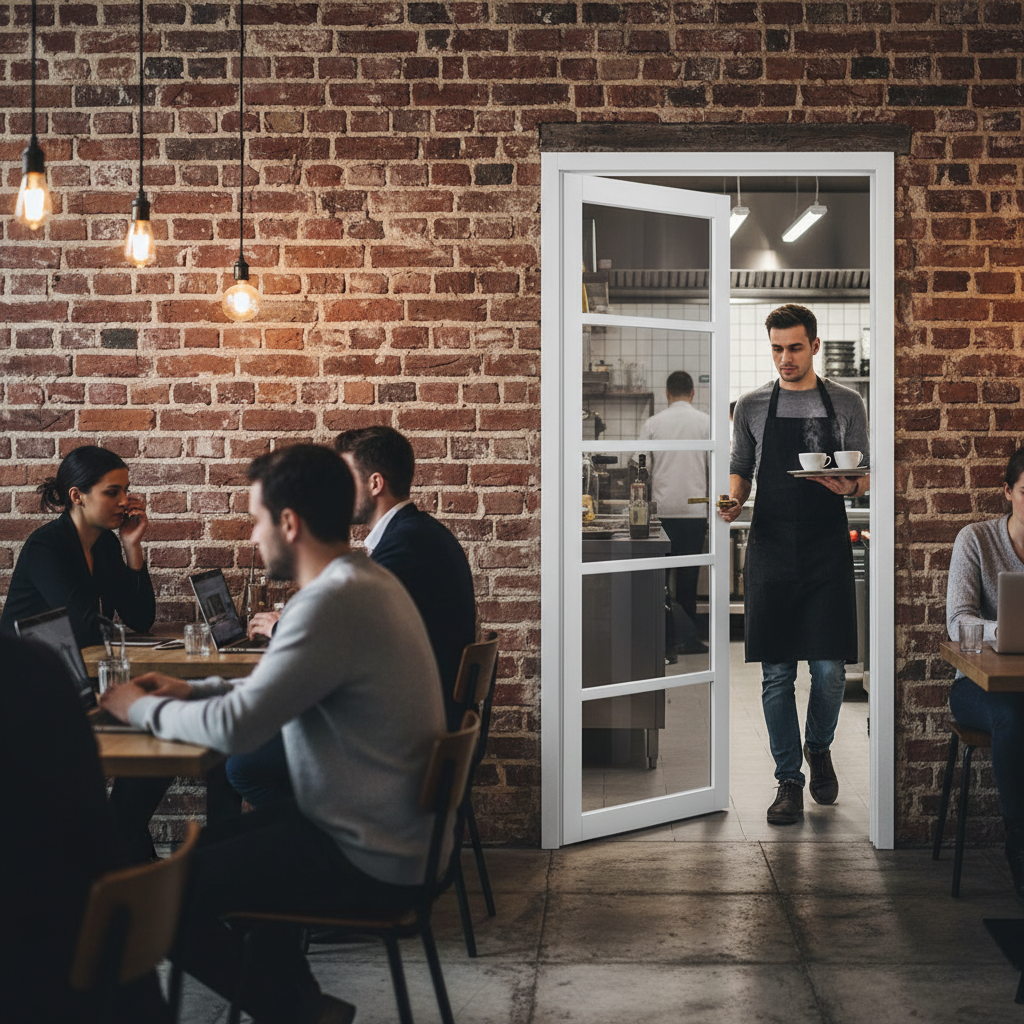 Premium Custom Made Industrial Style Door with Tinted Glazed Panels and Solid Core Construction