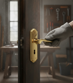 Premium Satin and Polished Brass Lever on Backplate with Keyhole for Elegant Door Hardware